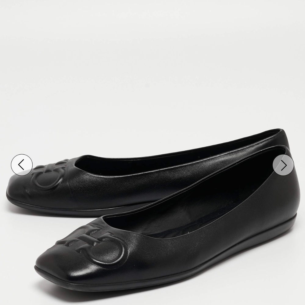 Salvatore Ferragamo Black Leather Square Toe Ballet Flats Size 39.5